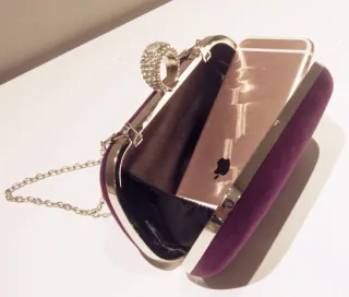 New fashion water drill finger ring suede high-end handbag banquet dress chain diagonal small square bag - Purple