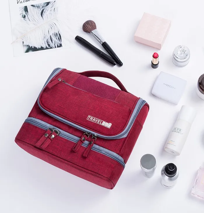 New cationic waterproof large capacity cosmetics dry and wet wash bag two-layer cosmetic bag - Red