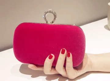 New fashion water drill finger ring suede high end handbag banquet dress chain diagonal small square bag Rose - Shop at LoveMi