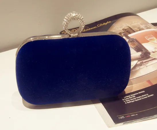 New fashion water drill finger ring suede high end handbag banquet dress chain diagonal small square bag Blue - Shop at LoveMi