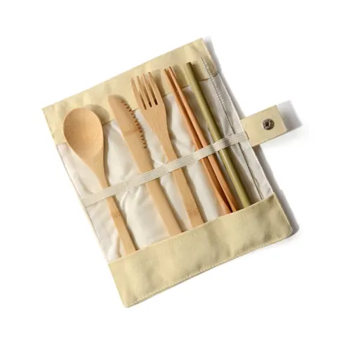 Bamboo Utensils Wooden Travel Cutlery Set Reusable with Pouch
