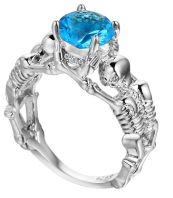 Punk skull style black heart zircon ring