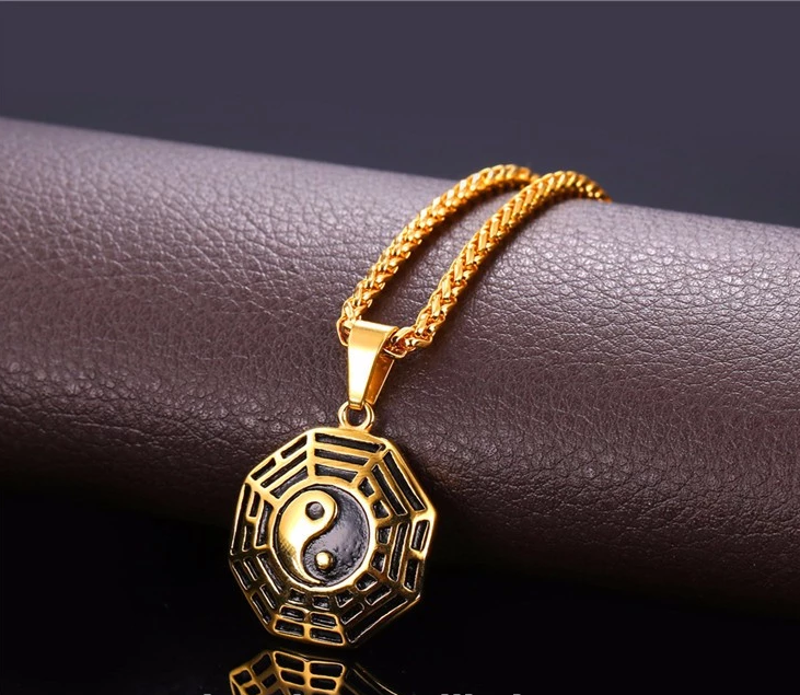 Stainless steel Tai  black and white gossip yin and yang necklace