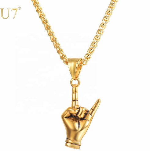 Hip Hop Necklace Male European and American Street Rock Street Dance Gesture Pendant Titanium Steel Student Pendant