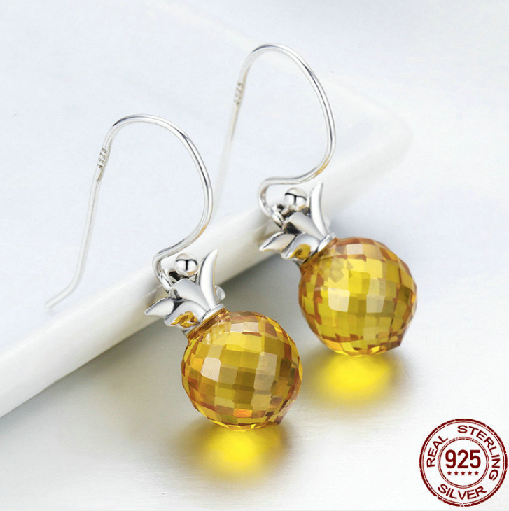 100 925 Sterling Silver Hanging Pineapple Crystal Hanging Drop Earrings For Women Sterling Silver Jewelry Gift SCE265