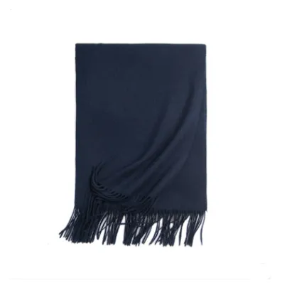 Autumn Winter Women's Solid Color Scarf Men's Plain Shawl Thickened Cloak Dark Blue - Shop at LoveMi