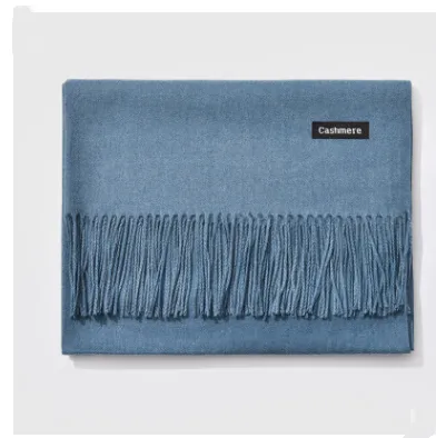 And Winter New Ladies Shawl Monochrome Cashmere Variety Warm Classic Scarf Scarf Scarf Denim Blue - Shop at LoveMi