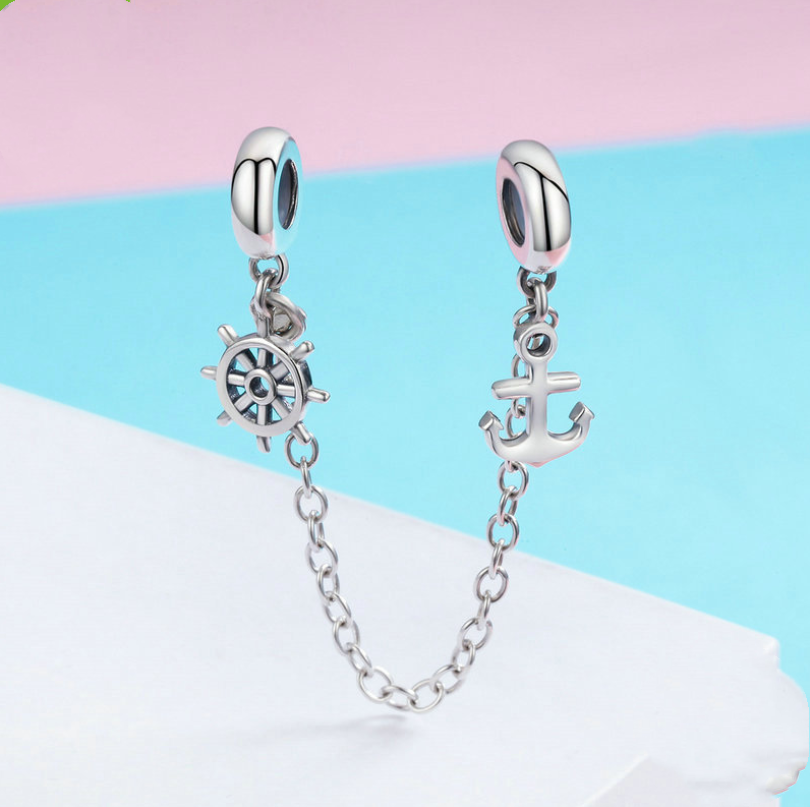 Silver Ziyun S925 sterling silver jewelry Anchor personality fashion silicone safety chain diy bracelet accessories SCC604