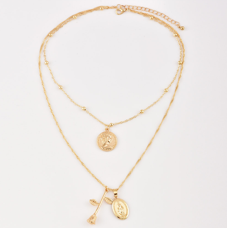 Human head virgin mary rosette alloy pendant