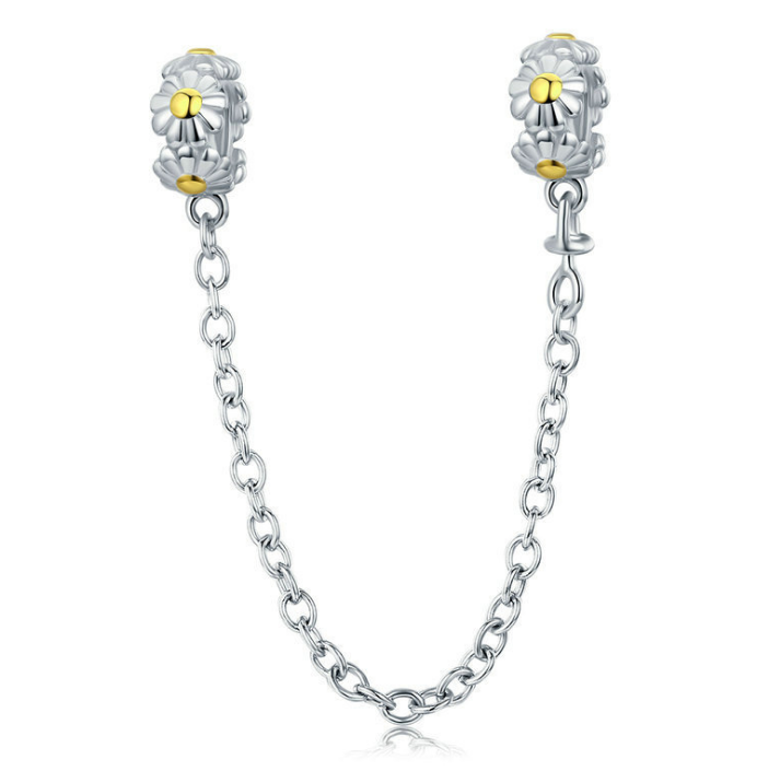 Sterling Silver S925 Silicone Safety Chain   Fashion Daisy Bracelet Accessories