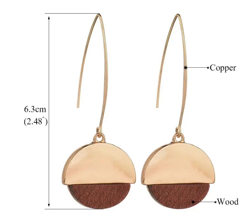 Personalized wood grain earrings earhook simple geometric round earrings
