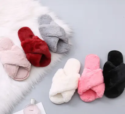 Winter Women Home Slippers with Faux Fur Fashion Warm