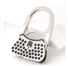 Handbag wallet rack portable folding bag rack crystal hook crystal rhinestone table decoration - Black - View 1