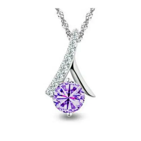 Sweet pendant zircon copper necklace Purple - Shop at LoveMi