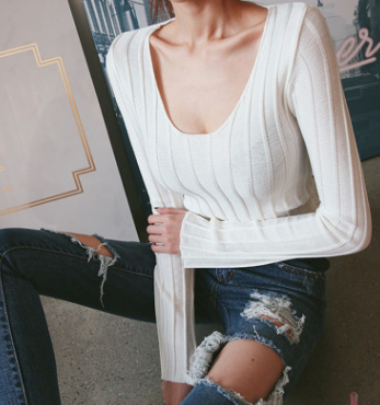 Sweater female autumn and winter Korean version new autumn wearing U-neck simple Slim shirt women