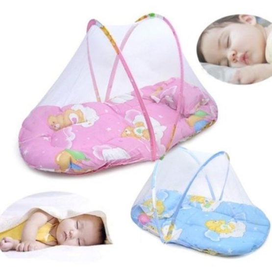 Portable Foldable Baby Kids Infant Bed Dot Zipper Mosquito Net