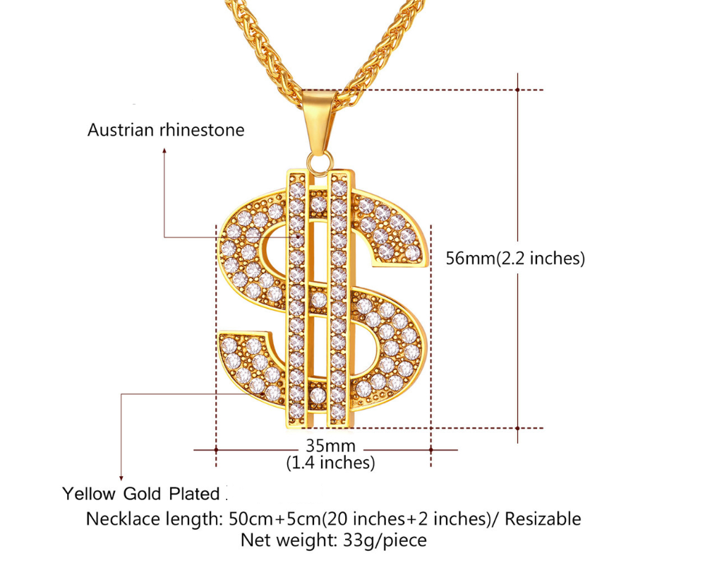 European and American exaggerated jewelry Hip-hop style diamond-studded dollar symbol necklace Personality men and women pendant