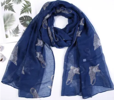 Persian cat print Parisian scarf animal scarf Navy - Shop at LoveMi