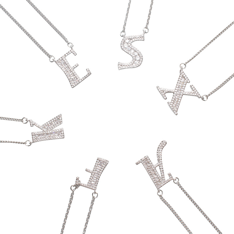 26 letter necklace female micro inlaid zircon copper clavicle chain DIY name pendant