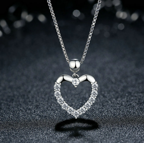 S925 sterling silver love necklace ladies pendant sterling silver set with gems