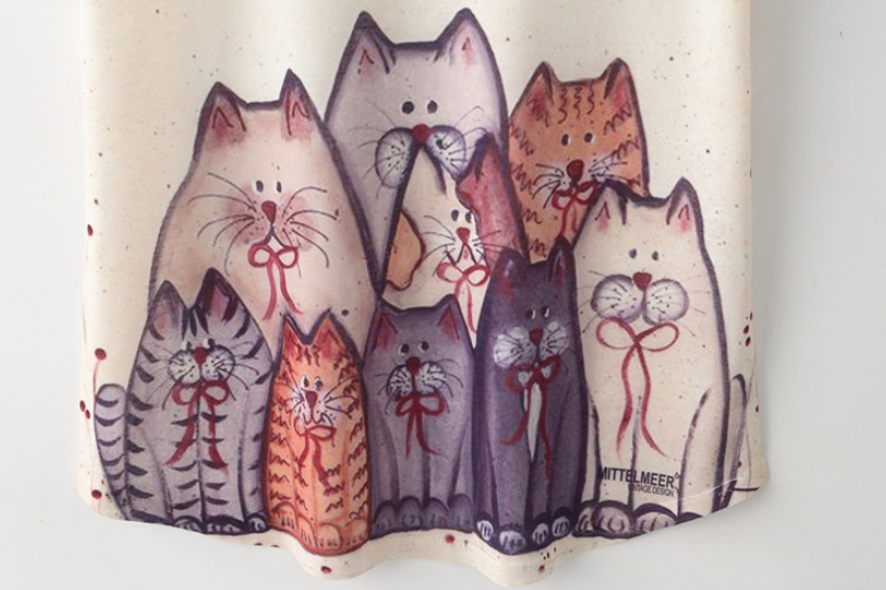 Cat print round neck short sleeve