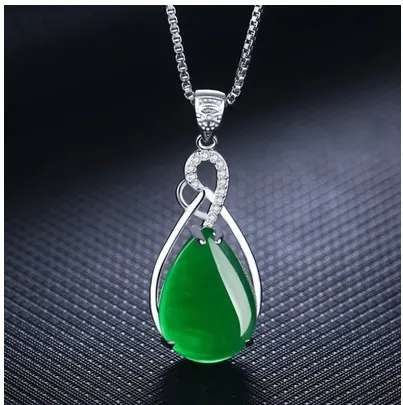 925 Silver Clavicle Necklace Female Green Chalcedony Fashion Agate