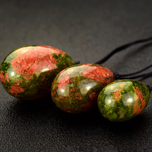 Drilled Natural Unakite Yoni Egg Pelvic Kegel Exercise Jade Egg Tightening Vaginal Muscle Jade Ben Wa Ball Massage Stone Body