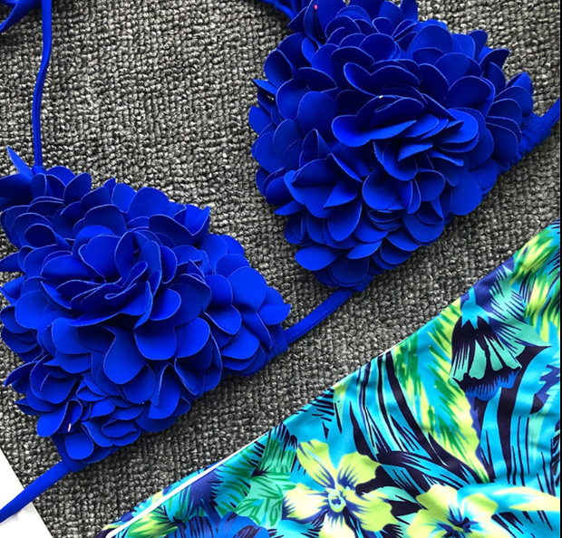 Cut Flower Bikini Sexy Print Swimsuit Set New Triangle Bag Small Chest Swimsuit