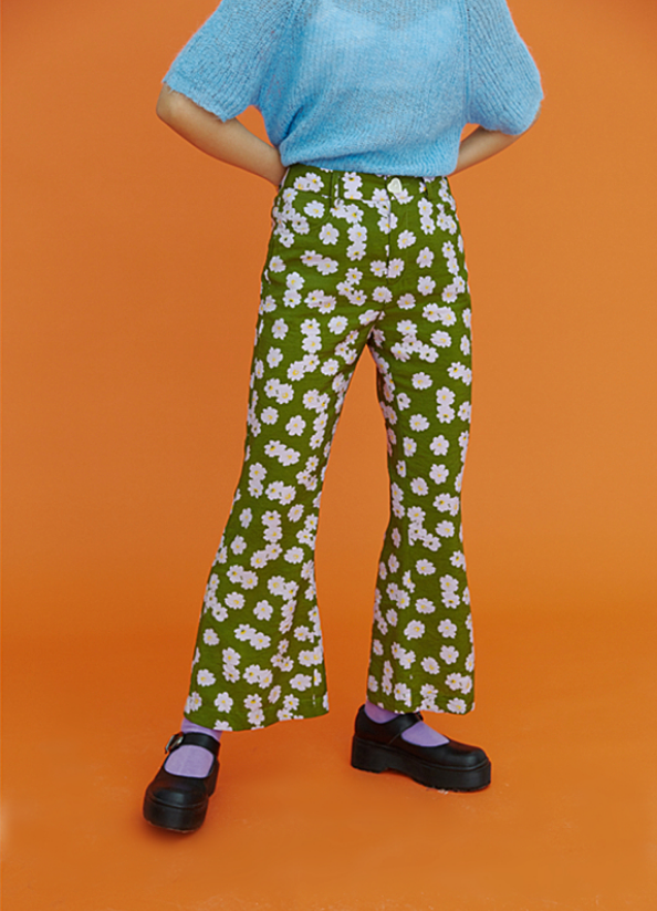 Spring flower print slim high waist retro flared pants