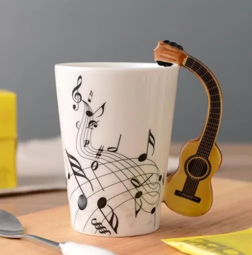 Coffee cup with music notes in the form of saxophone handle ceramic porcelain cup of tea milk method Guitar - Shop at LoveMi