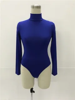 women 12 color long sleeve high collar slim Slim jumpsuit winter - Royal Blue - View 1