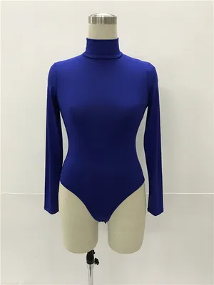 women 12 color long sleeve high collar slim Slim jumpsuit winter - Royal Blue