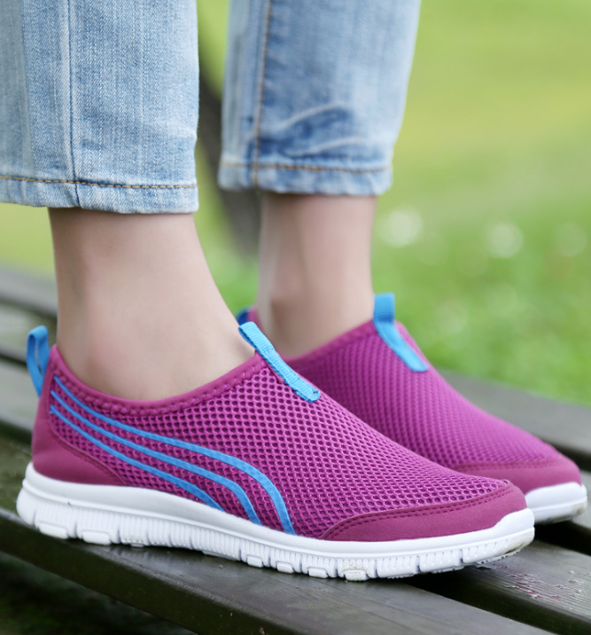 Summer mesh casual women's shoes sneakers flat bottom soft breathable mesh mother shoes women's walking shoes Purple - Shop at LoveMi