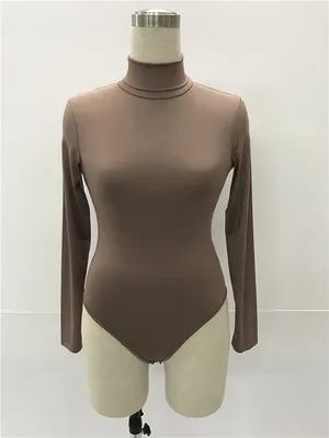 women 12 color long sleeve high collar slim Slim jumpsuit winter Apricot - Shop at LoveMi