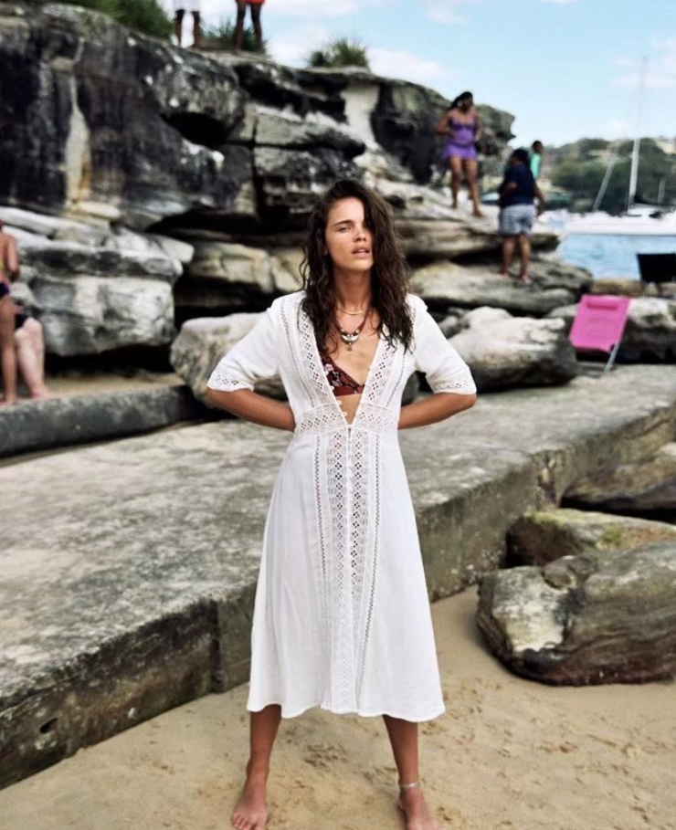 European and American foreign trade FP beach resort openwork lace stitching dress