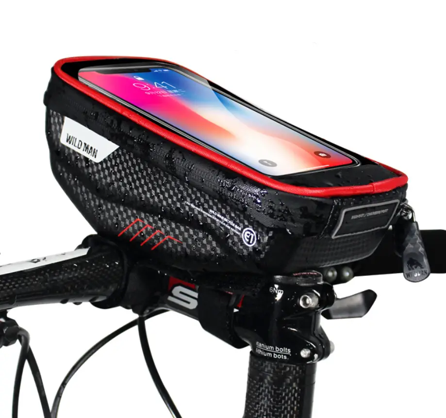 Bicycle Frame Bag with Touch Screen Phone Holder and Storage Compartment