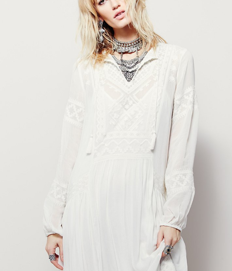 Autumn new bohemian free peopleV collar celebrity style embroidery dress dress big swing skirt tide