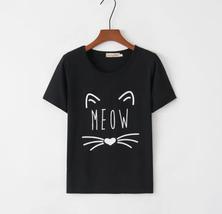MEOW pattern printed short-sleeved T-shirt ladies tops