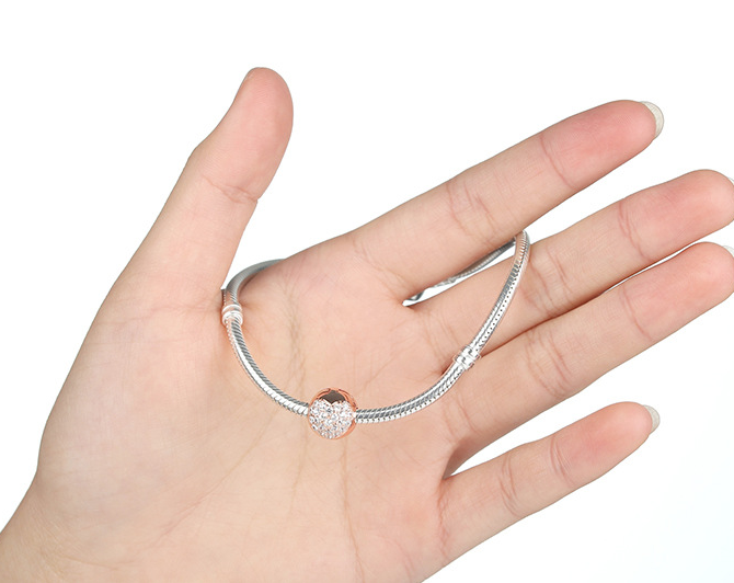 Sterling silver beads s925 diy beaded jewelry rose gold heart shaped diamonds sterling silver accessories