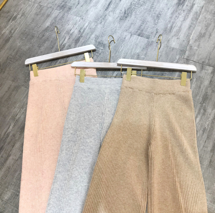 New spring and winter warm oil wind simple slim loose casual high waist pendant knit wide leg pants women