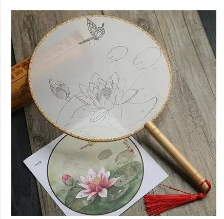Meticulous hand painting blank round fan diy round silk Water Hyacinth - Shop at LoveMi