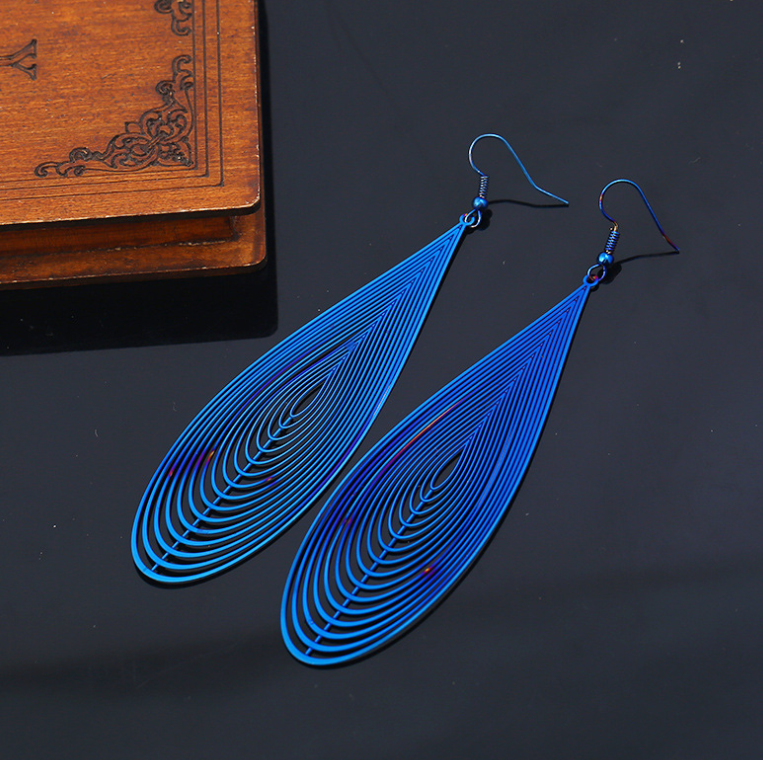 Openwork water drops colorful earrings