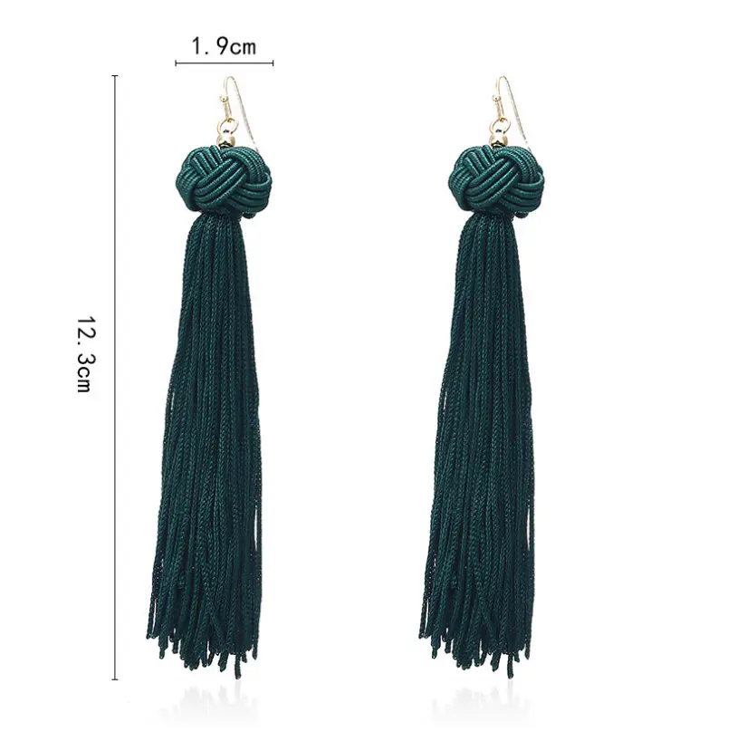 Bohemian hand-knit ball long tassel earrings