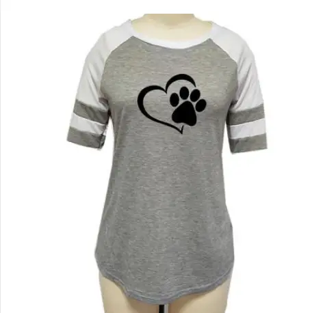 Ladies dog paw print striped short sleeve
