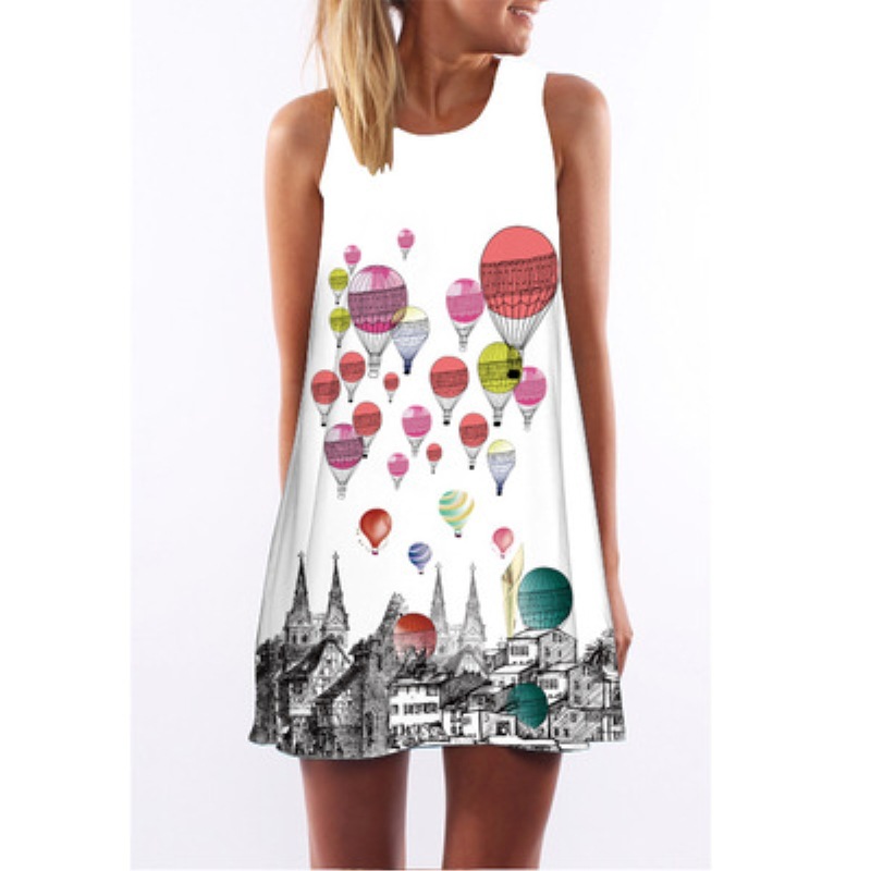 Digital printing a word short skirt round neck loose sleeveless dress