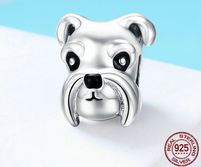 Cute animal schnauzer s925 silver diy beads