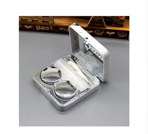 Square Contact Lenses Case Marble Surface Mirror Lens Container Box Travel Eye Contacts Holder Cover Soaking Contact Lenses - Silvery