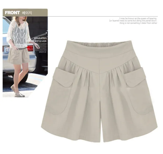 Plus fertilizer XL women's fat mm loose shorts summer casual elastic waist wide leg was thin hot pants Khaki - Shop at LoveMi