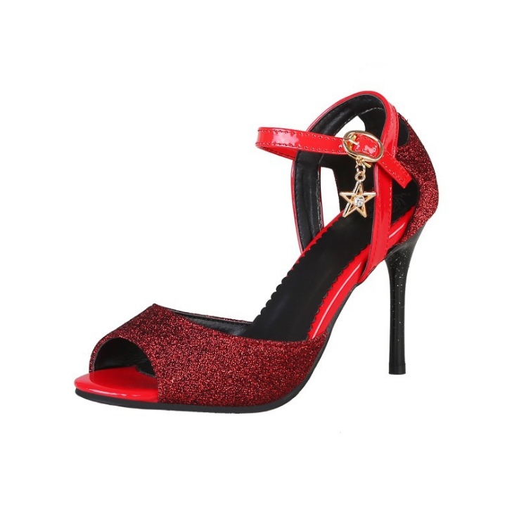 Season stiletto high heel fish mouth bag with a word with sandals