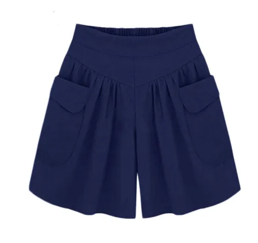 Plus fertilizer XL women's fat mm loose shorts summer casual elastic waist wide leg was thin hot pants Navy Blue - Shop at LoveMi